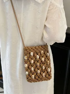 Bohemian hand-woven crossbody bag with shells and hollowed design for summer