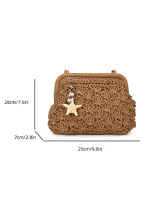 Vintage woven straw crossbody bag for summer beach travel with dimensions 25x20x7cm