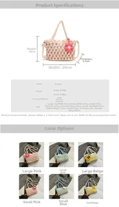 Size specification chart for the handmade knit tulip shoulder bag in large and small sizes