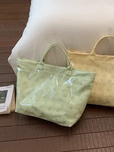Women Waterproof PVC Tote Bag Large Capacity Laser Cut Floral Pattern Sweet Jelly Handbag For Commute Beach Shoulder Bag