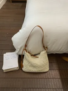 Women's Korean Style Crochet Woven Shoulder Bag Large Capacity Hollow Out Underarm Bag For Casual Vacation Commuting Daily Use