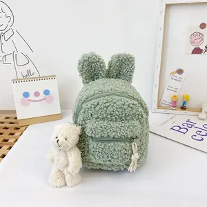 Χαριτωμένο μίνι σακίδιο από fleece σε μέντα με αυτιά κουνελιού και λούτρινο αρκουδάκι