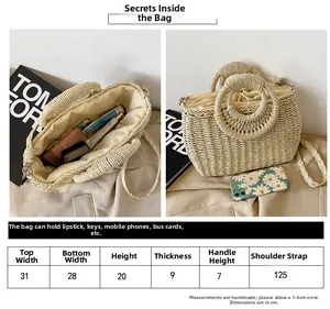 Tabella taglie borsa in paglia con misure di larghezza, altezza e tracolla