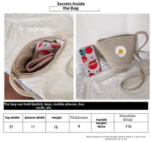 Tableau des tailles et capacité du sac seau en paille tressée avec détail marguerite