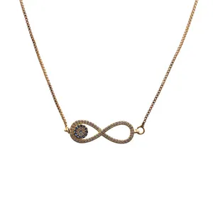 Gold infinity evil eye necklace with micro-pave cubic zirconia and box chain