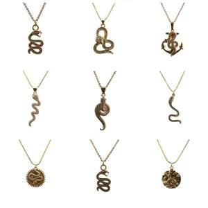 Collar de Pendiente de Serpiente de Cobre Chapado en Oro de Lujo para Mujer Micro Incrustación de Zirconia de Colores Ancla Animal Cadena de Caja Joyería Regalo