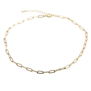 Golden paperclip chain necklace with lobster clasp and adjustable extension link