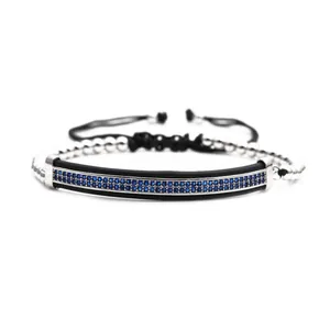 Detail of adjustable bracelet with blue zircon inlay and polished silver metal beads