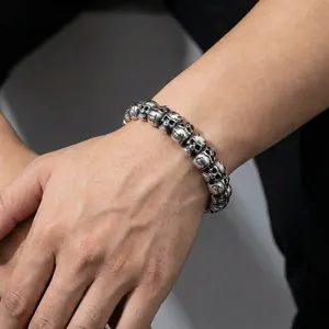 Punk gothic skull bead bracelet for men made of vintage oxidized stainless steel