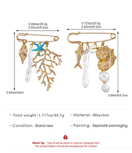 Spécifications des broches marines avec corail doré, étoile de mer et perles