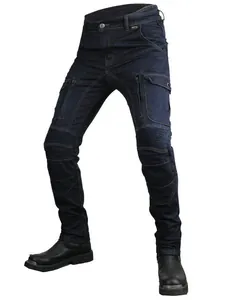 Men's dark blue CORDURA motorcycle riding jeans with protective stretch panels