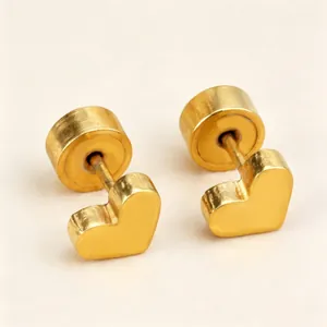 Minimalist 18K gold-plated stainless steel heart-shaped stud earrings for daily wear.