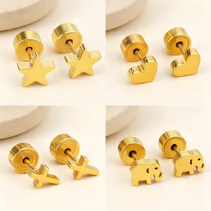 Stainless Steel Heart Star Cross Elephant Stud Earrings Gold Silver Hypoallergenic Minimalist Jewelry For Women Students