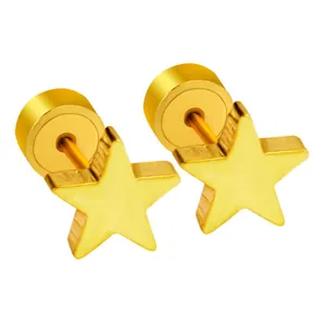 Exquisite 18K gold plated stainless steel star stud earrings with secure flat back design