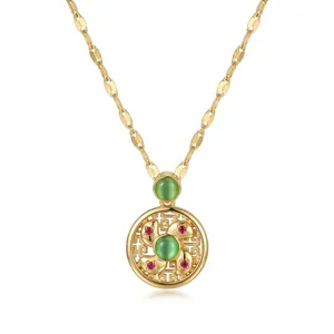Cat eye stone necklace with windmill zircon pendant on gold titanium steel chain