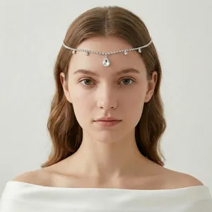 Chaîne de Cheveux de Mariée en Alliage Strass Bohème Pendentif de Front Bandeau en Cristal Goutte d'eau Pour Femme Accessoire