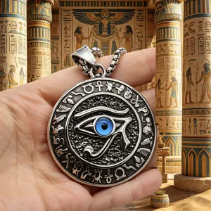 Vintage-Halskette mit Auge des Horus Anhänger, blauem Auge und ägyptischen Symbolen