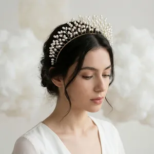 Serre Tête Tiare de Mariée Fait Main Künstliche Perle d'Imitation Alliage Fil Métal Design Droit Pour Mariage Fête Femme Bijou Cheveux