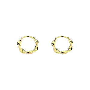 Pair of gold S925 sterling silver Mobius twist hoop earrings with polished finish