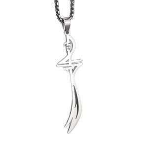 Polished stainless steel double-pointed sword pendant necklace for men and women