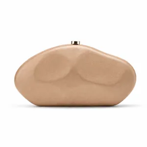 Stylish irregular shaped evening clutch bag with snakeskin texture and gold clasp