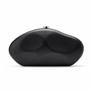 Elegant black irregular shaped evening clutch bag with metallic clasp for women