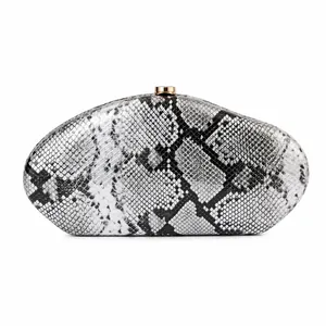 Elegant snakeskin pattern acrylic clutch bag with gold-tone top clasp detail