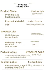 Detailed size specifications for the heart-shaped evening bag with iron construction