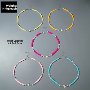 Detailed view showing starfish pendant beaded necklaces with length and weight metrics