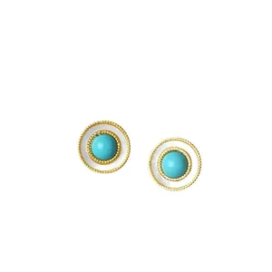 French vintage style round stud earrings with turquoise and white shell inlay details