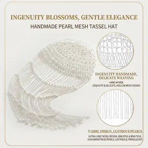 Elegant mesh pearl head chain with long tassels for bridal wedding or party accessories