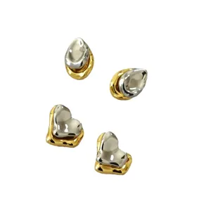 Modern irregular heart and teardrop stud earrings with liquid metal silver and gold finish