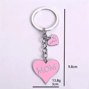 Rosa Herz-Schlüsselanhänger mit MOM und LOVE Anhängern, 9,8 cm modisches Geschenk