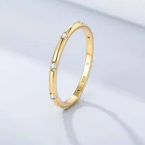 925 Sterling Silver Minimalist Zirconia Ring For Women European Ins Style Fashion Inlaid Gemstone Round Band Ring Jewelry Gift