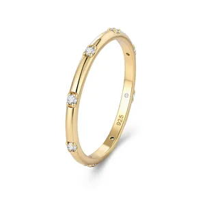 Minimalist S925 sterling silver gold plated ring with sparkling circular zircon stones