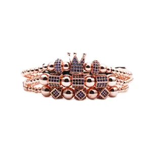 Rose gold Roman numeral bracelets with blue zircon crown and hexagonal charm set