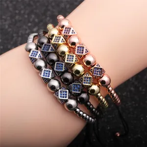 Four-piece Roman crown beaded bracelet set with blue zircon and adjustable cords