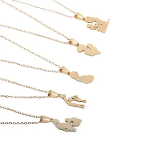 Stainless Steel Gold Plated Mother And Child Silhouette Pendant Necklace Family Love Pregnant Woman Heart Jewelry For Women