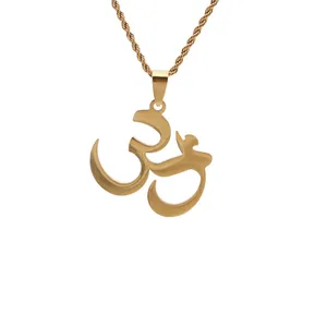 Stainless Steel Indian Om Symbol Pendant Necklace For Men Women Gold Silver Rope Chain Hip Hop Religious Yoga Jewelry