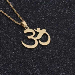 Golden Om symbol pendant with twisted rope chain made of polished stainless steel