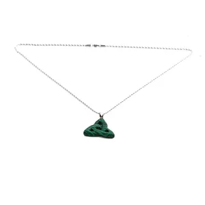 Geometric malachite green triquetra triangle pendant with silver twisted chain necklace