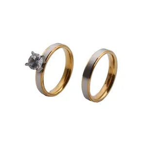 Stainless Steel Zirconia Rings For Couples Brushed Matte Gold Silver Tone Minimalist Inlaid Band Rings Matching Jewelry Gift