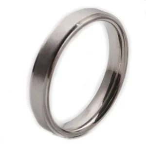 Close-up of matte brushed finish and polished inner band of silver steel ring