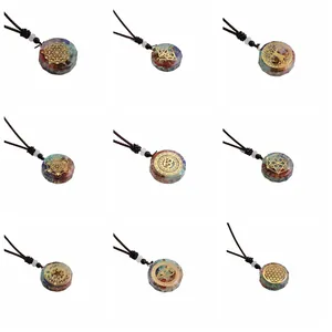 Collier Pendentif Énergie Orgonite Pierre Naturelle Résine Géométrie Sacrée Arbre de Vie Symbole Corde Tissée Bijoux Spirituels