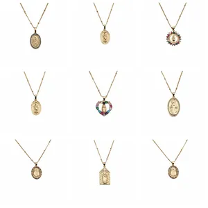 Collana con Pendente della Vergine Maria in Rame Placcato Oro Zirconia Bohemien per Donna Religiosa Guadalupe Stile Etnico Regalo