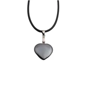 Gepolijste zwarte stenen hart hanger ketting met zwart waxkoord voor dames sieraad