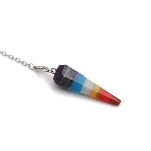 Seven chakra hexagonal crystal pendant necklace with colorful natural stone layering