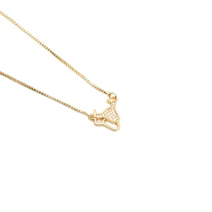 Fashion Copper Zirconia Bull Head Martini Glass Deer Pendant Necklace For Women Simple Box Chain Jewelry Accessory