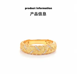 Macro view of woven gold ring texture featuring sparkling white zircon embellishments