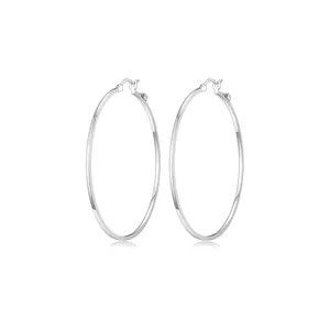 Polished silver hoop earrings for women with high-shine finish on a white background